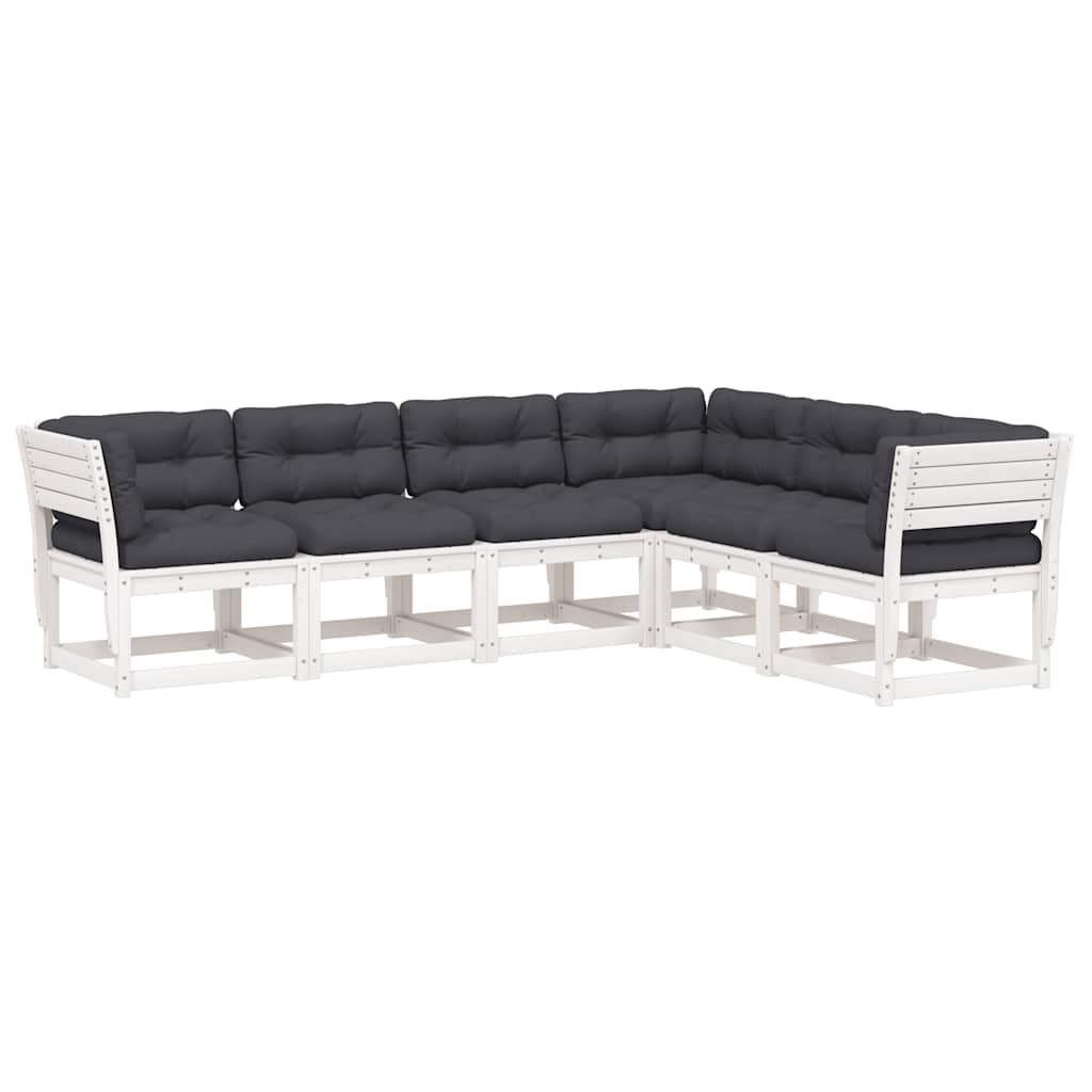6 Piece Garden Sofa Set with Cushions White Solid Wood Pine