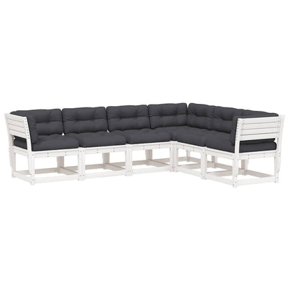 6 Piece Garden Sofa Set with Cushions White Solid Wood Pine