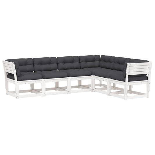6 Piece Garden Sofa Set with Cushions White Solid Wood Pine