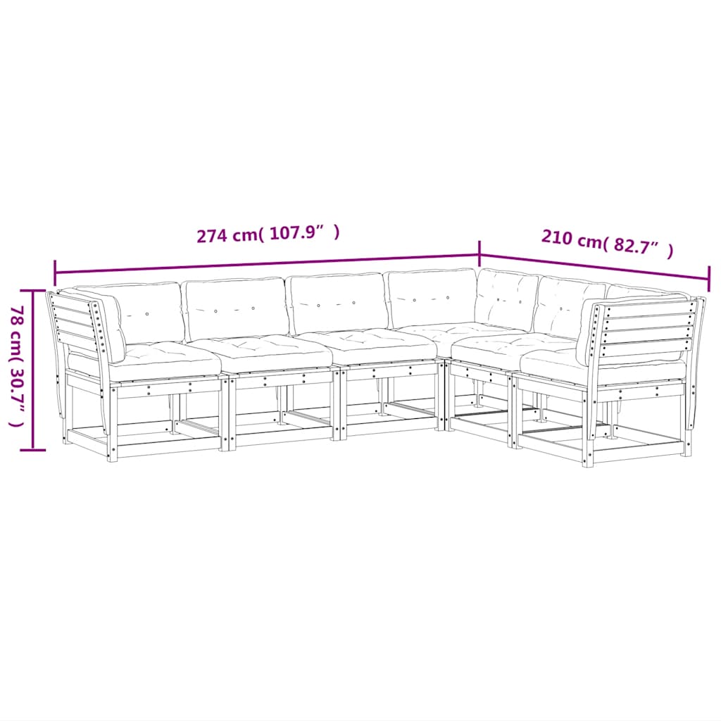 6 Piece Garden Sofa Set with Cushions Wax Brown Solid Wood Pine
