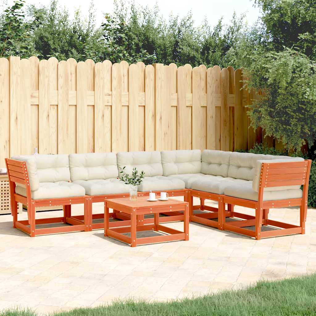 6 Piece Garden Sofa Set with Cushions Wax Brown Solid Wood Pine