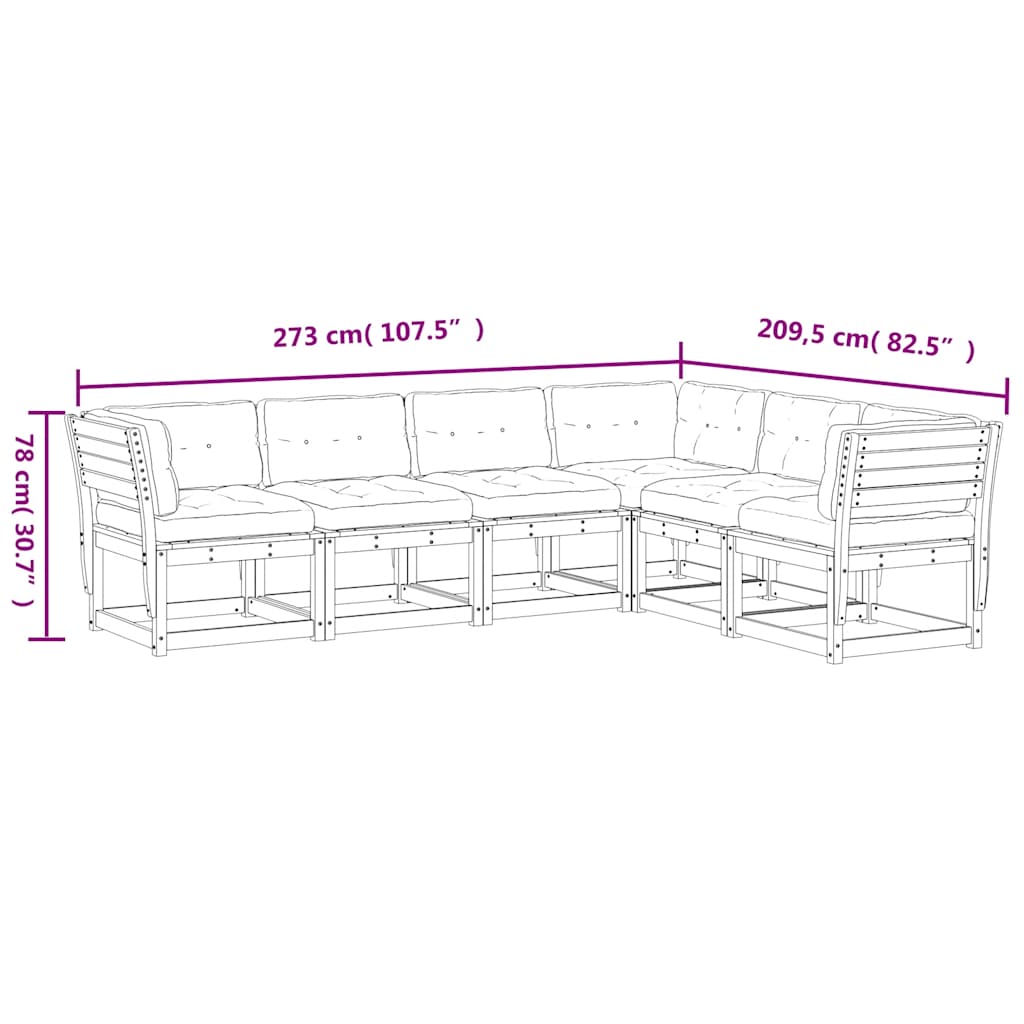 6 Piece Garden Sofa Set with Cushions Solid Wood Pine