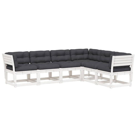6 Piece Garden Sofa Set with Cushions White Solid Wood Pine
