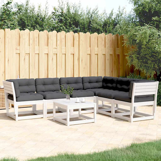 6 Piece Garden Sofa Set with Cushions White Solid Wood Pine