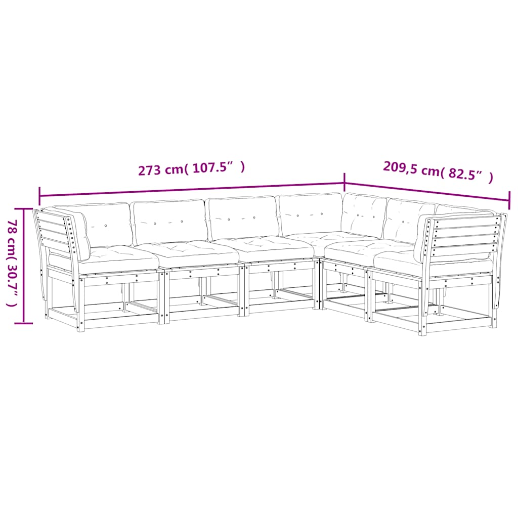 6 Piece Garden Sofa Set with Cushions Wax Brown Solid Wood Pine