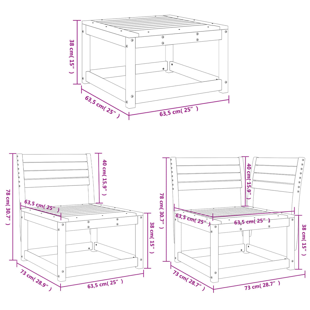Garden Sofa Set | Natural Pine | Solid Pine Wood | Large | Modular