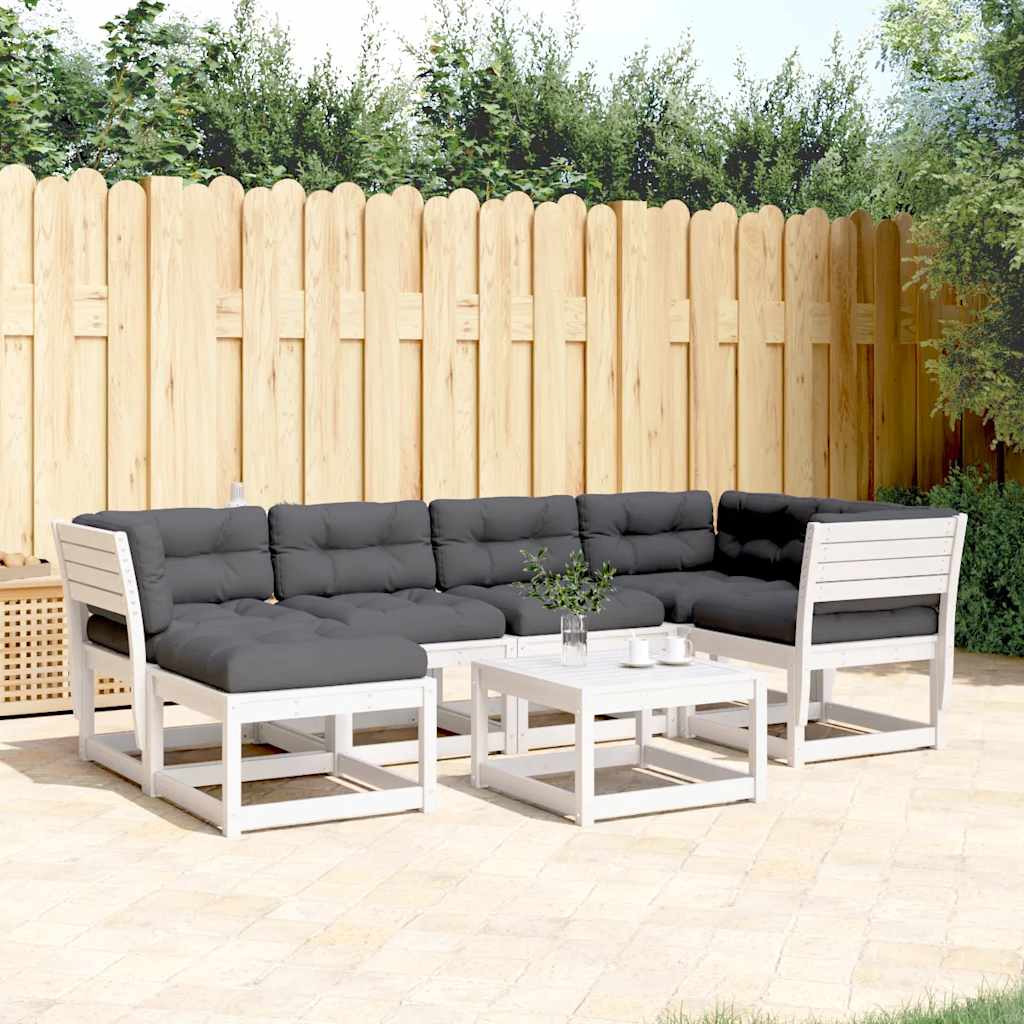 6 Piece Garden Sofa Set with Cushions White Solid Wood Pine