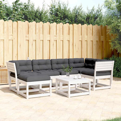 6 Piece Garden Sofa Set with Cushions White Solid Wood Pine