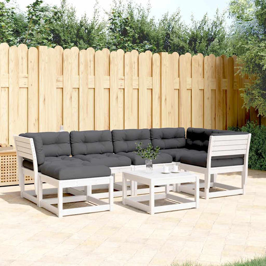 6 Piece Garden Sofa Set with Cushions White Solid Wood Pine