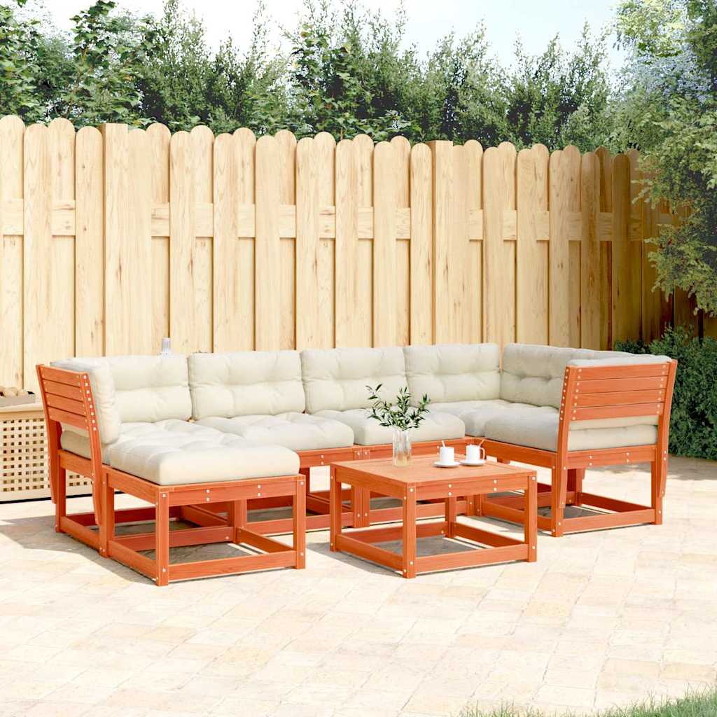 6 Piece Garden Sofa Set with Cushions Wax Brown Solid Wood Pine