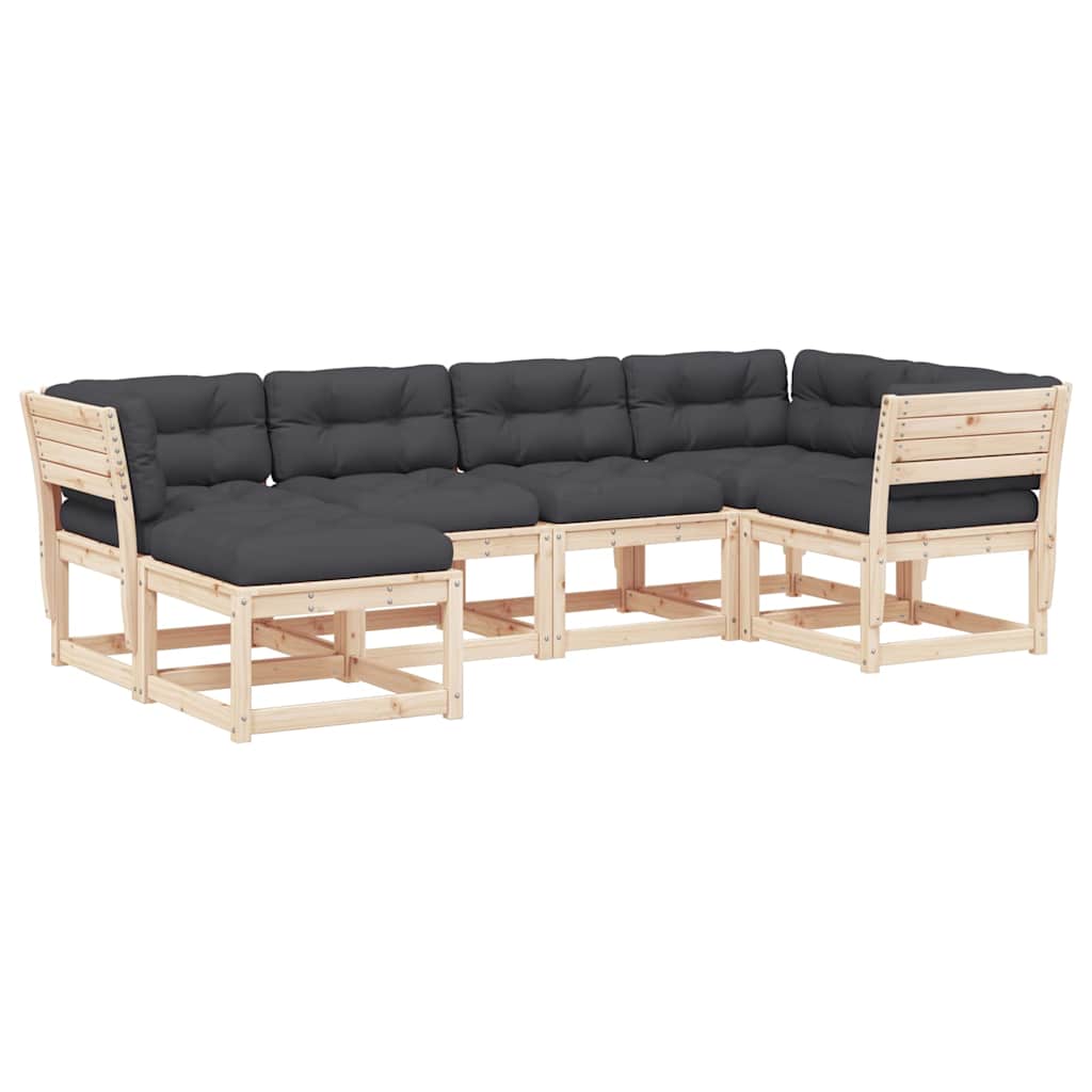 6 Piece Garden Sofa Set with Cushions Solid Wood Pine