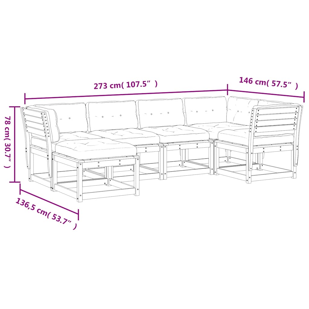 6 Piece Garden Sofa Set with Cushions Solid Wood Pine