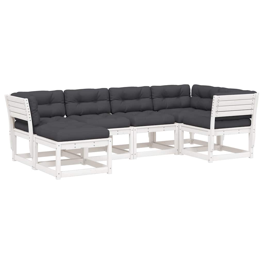 6 Piece Garden Sofa Set with Cushions White Solid Wood Pine
