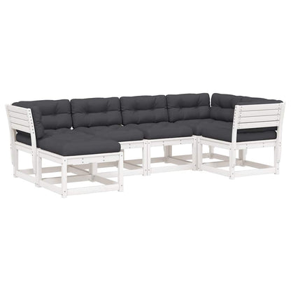 6 Piece Garden Sofa Set with Cushions White Solid Wood Pine