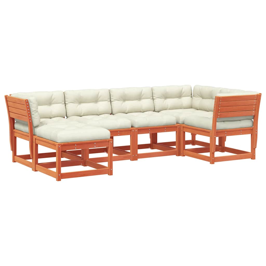 6 Piece Garden Sofa Set with Cushions Wax Brown Solid Wood Pine
