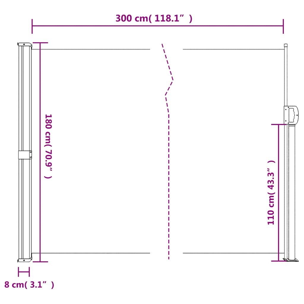Retractable Side Awning White 180x300 cm