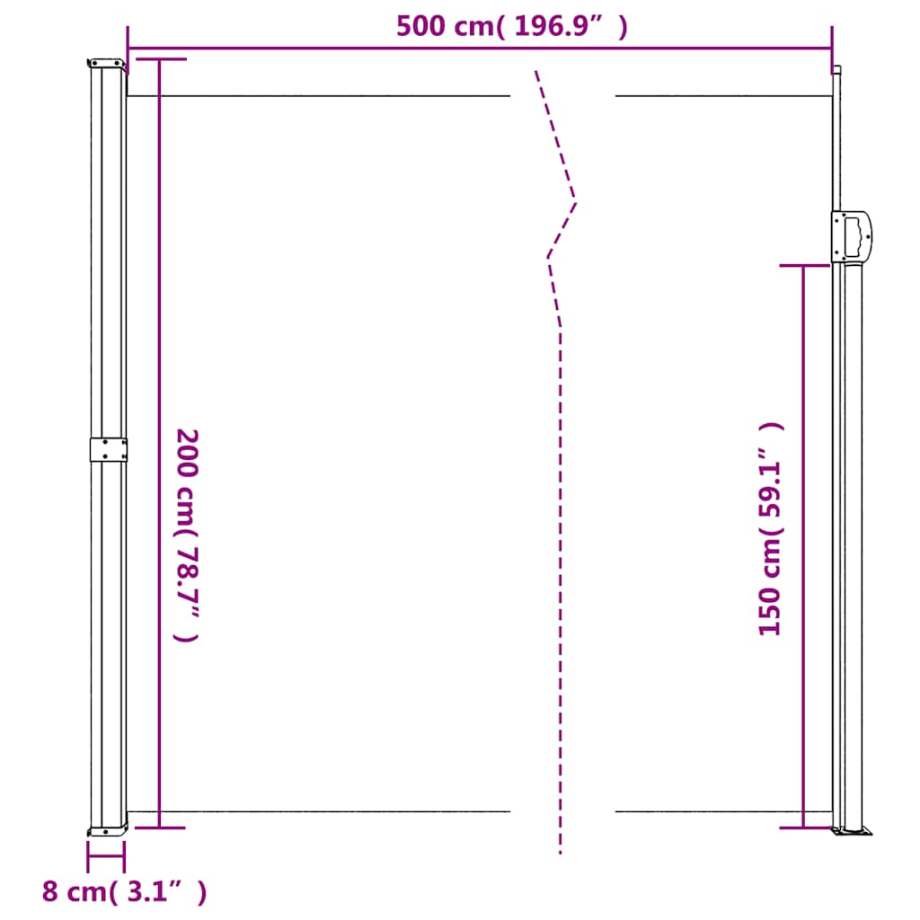 Retractable Side Awning Taupe 200x500 cm