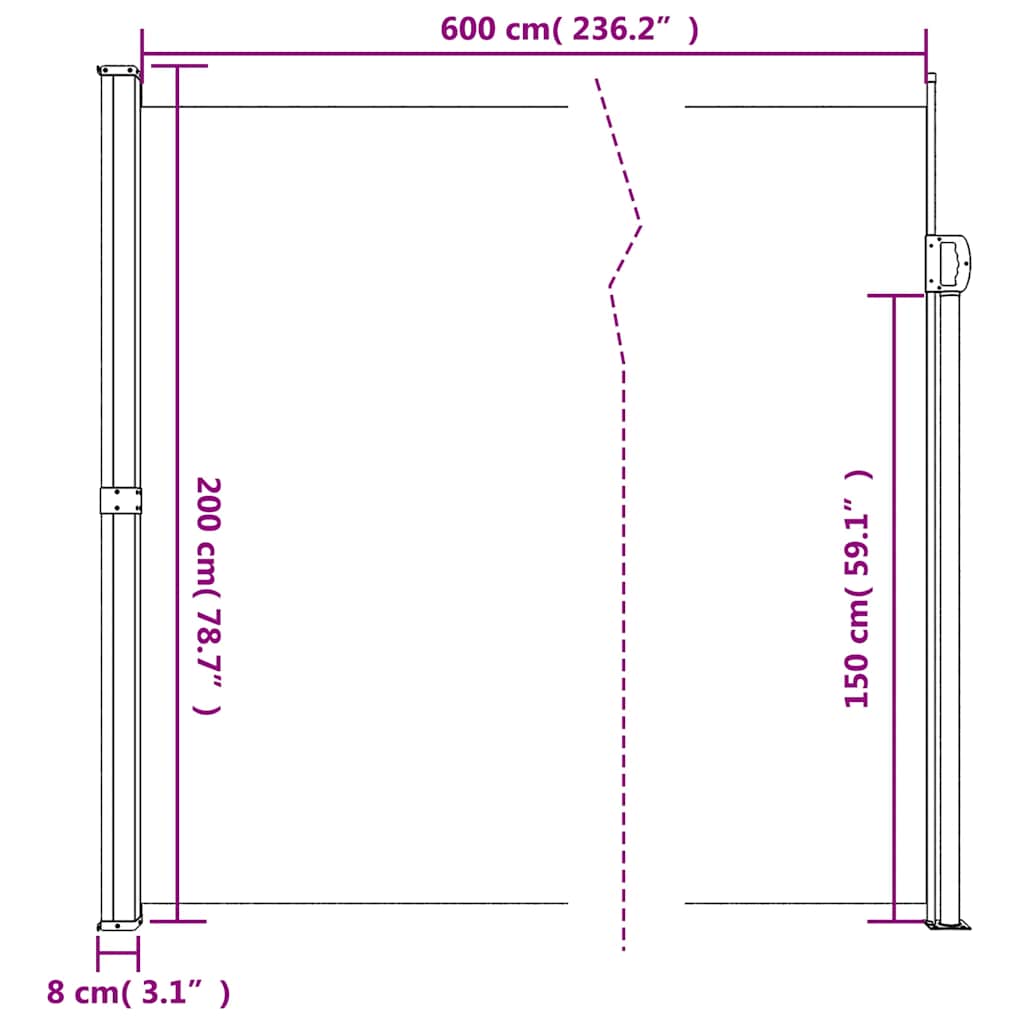 Retractable Side Awning Black 200x600 cm