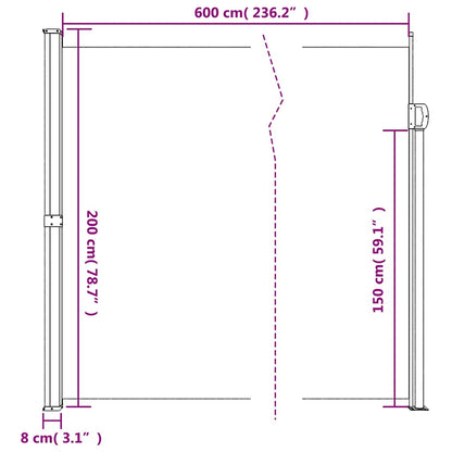 Retractable Side Awning Black 200x600 cm