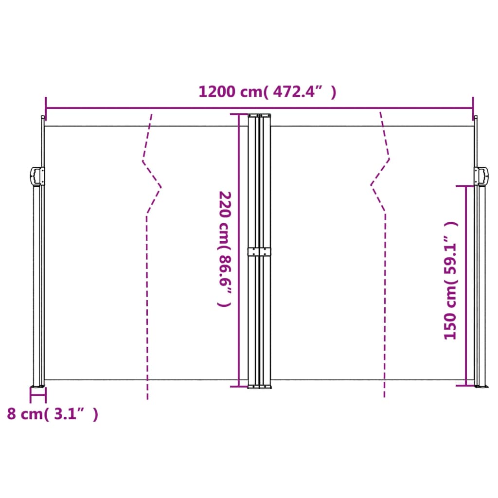 Retractable Side Awning Black 220x1200 cm