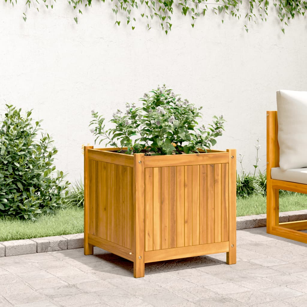 Garden Planter with Liner 50x50x50 cm Solid Wood Acacia