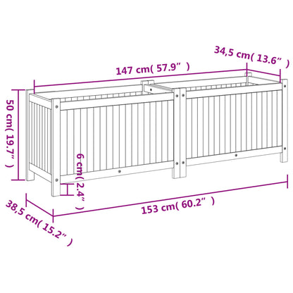 Garden Planter with Liner 153x38.5x50 cm Solid Wood Acacia
