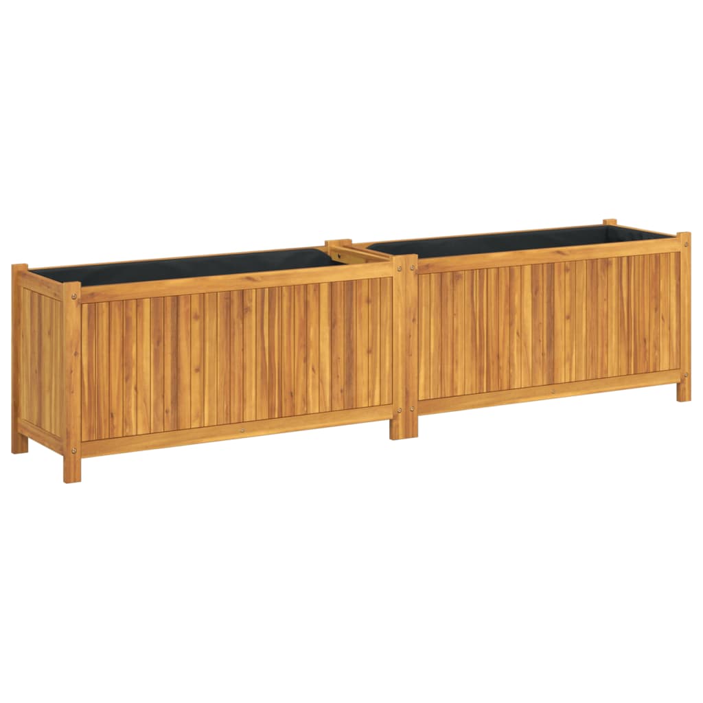 Garden Planter with Liner 199x38.5x50 cm Solid Wood Acacia