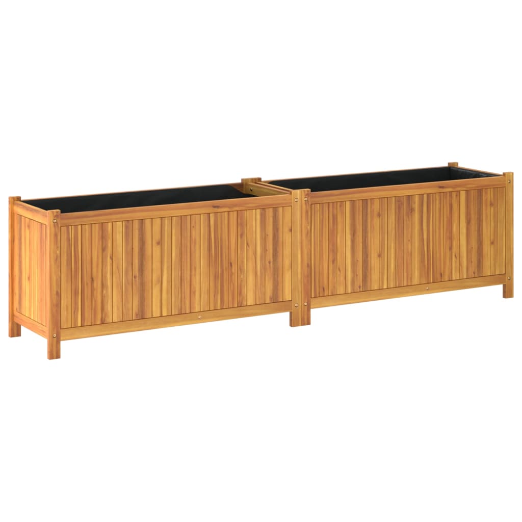 Garden Planter with Liner 199x38.5x50 cm Solid Wood Acacia