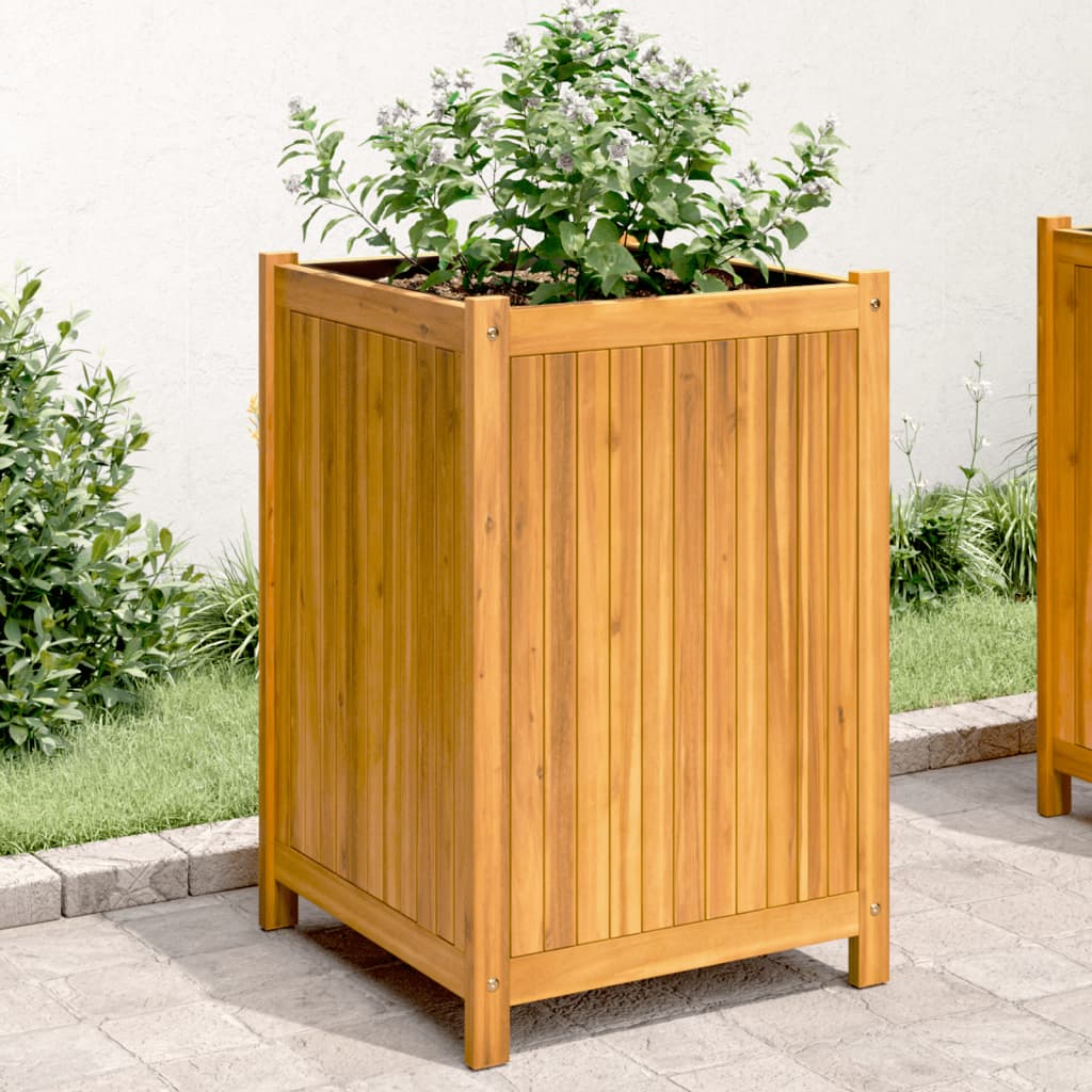 Garden Planter with Liner 50x50x75 cm Solid Wood Acacia