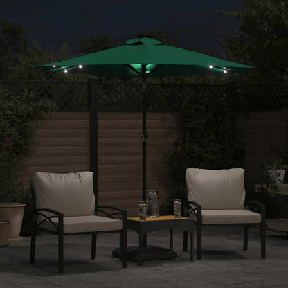 Garden Parasol with LEDs and Steel Pole Green 225x225x212cm