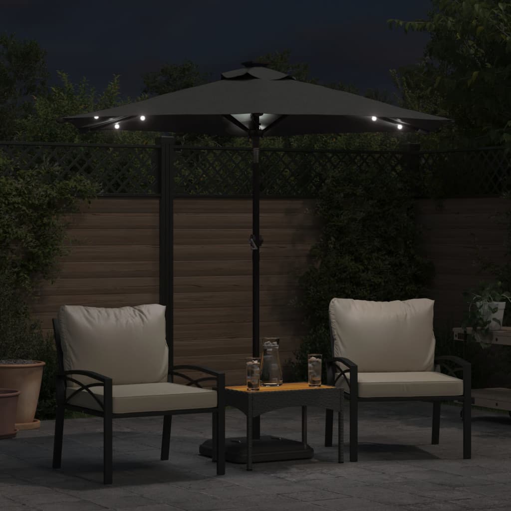Garden Parasol with LEDs&Steel Pole Anthracite 225x225x212cm