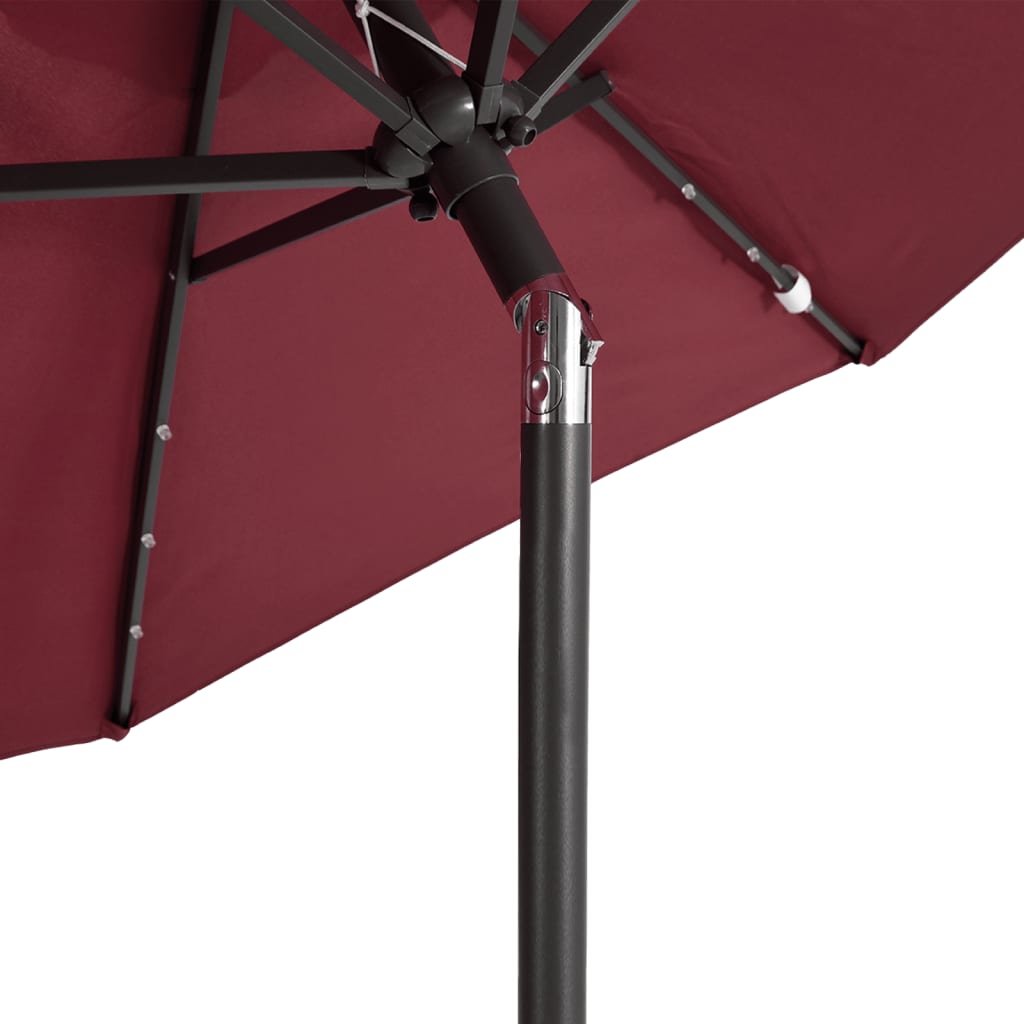 Garden Parasol with LEDs&Steel Pole Bordeaux Red 225x225x212cm
