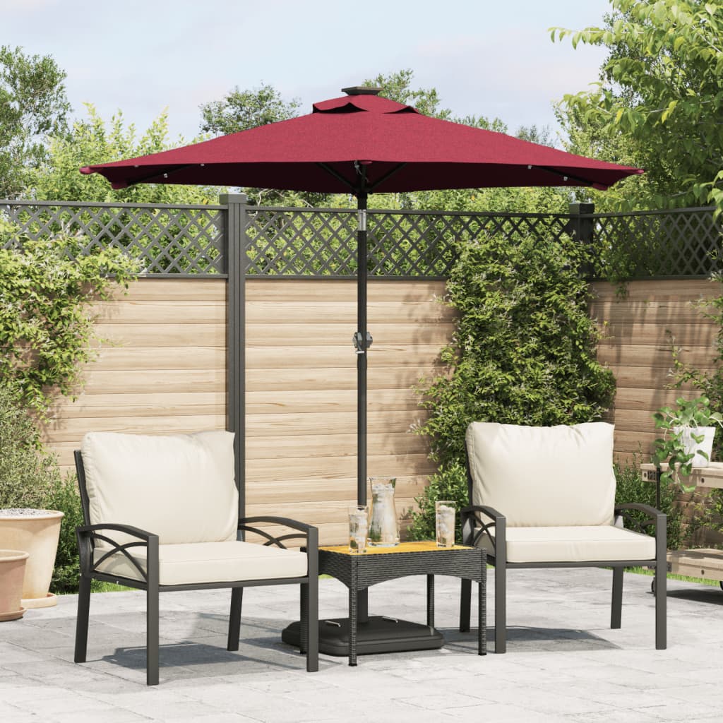 Garden Parasol with LEDs&Steel Pole Bordeaux Red 225x225x212cm