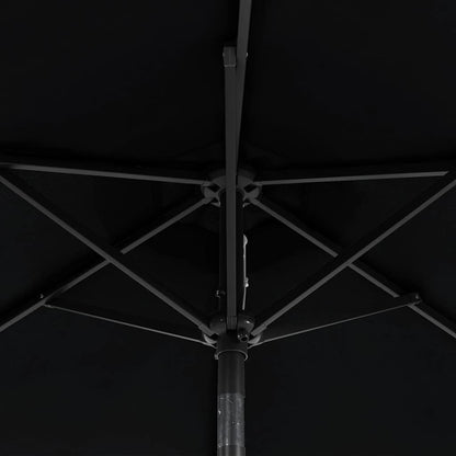 Garden Parasol with LEDs and Steel Pole Black 225x225x212cm