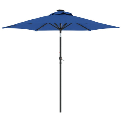 Garden Parasol with LEDs&Steel Pole Azure Blue 225x225x212cm