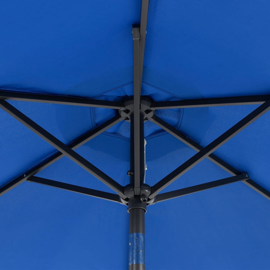Garden Parasol with LEDs&Steel Pole Azure Blue 225x225x212cm