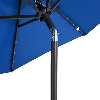 Garden Parasol with LEDs&Steel Pole Azure Blue 225x225x212cm