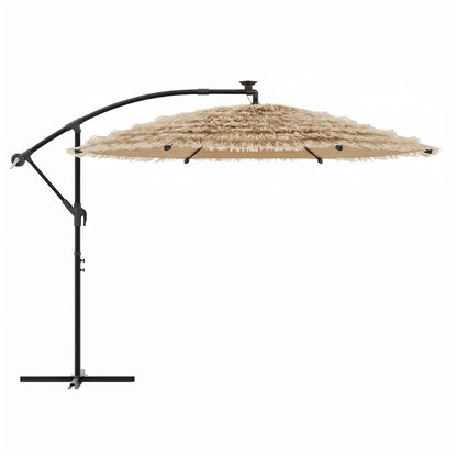 Garden Parasol with LEDs and Steel Pole Brown 246x246x230 cm