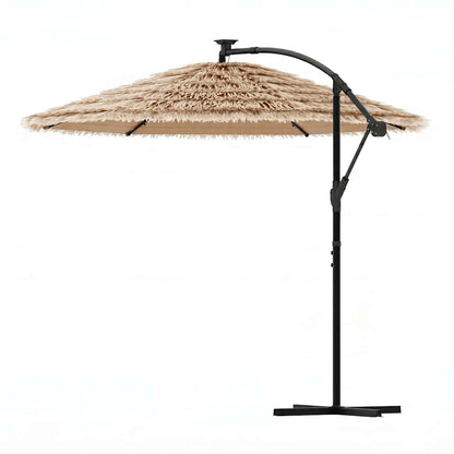 Garden Parasol with LEDs and Steel Pole Brown 246x246x230 cm