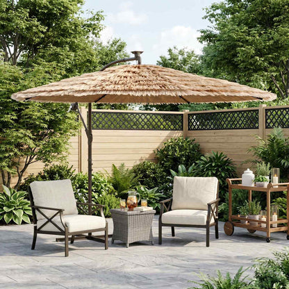 Garden Parasol with LEDs and Steel Pole Brown 246x246x230 cm