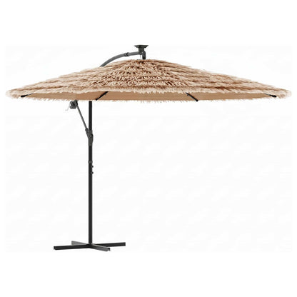 Garden Parasol with LEDs and Steel Pole Brown 246x246x230 cm