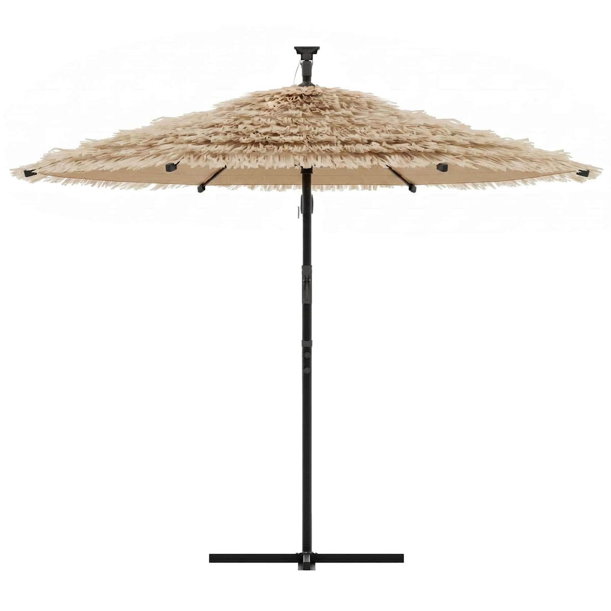 Garden Parasol with LEDs and Steel Pole Brown 246x246x230 cm