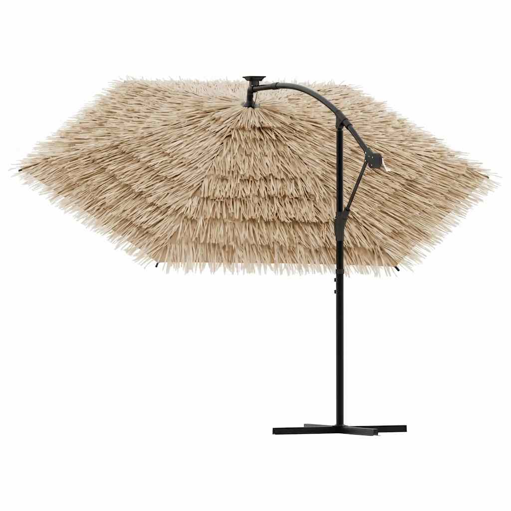 Garden Parasol with with LEDs and Steel Pole Brown 269x269x235 cm