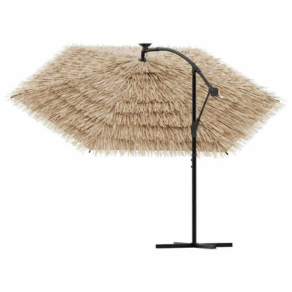 Garden Parasol with with LEDs and Steel Pole Brown 269x269x235 cm