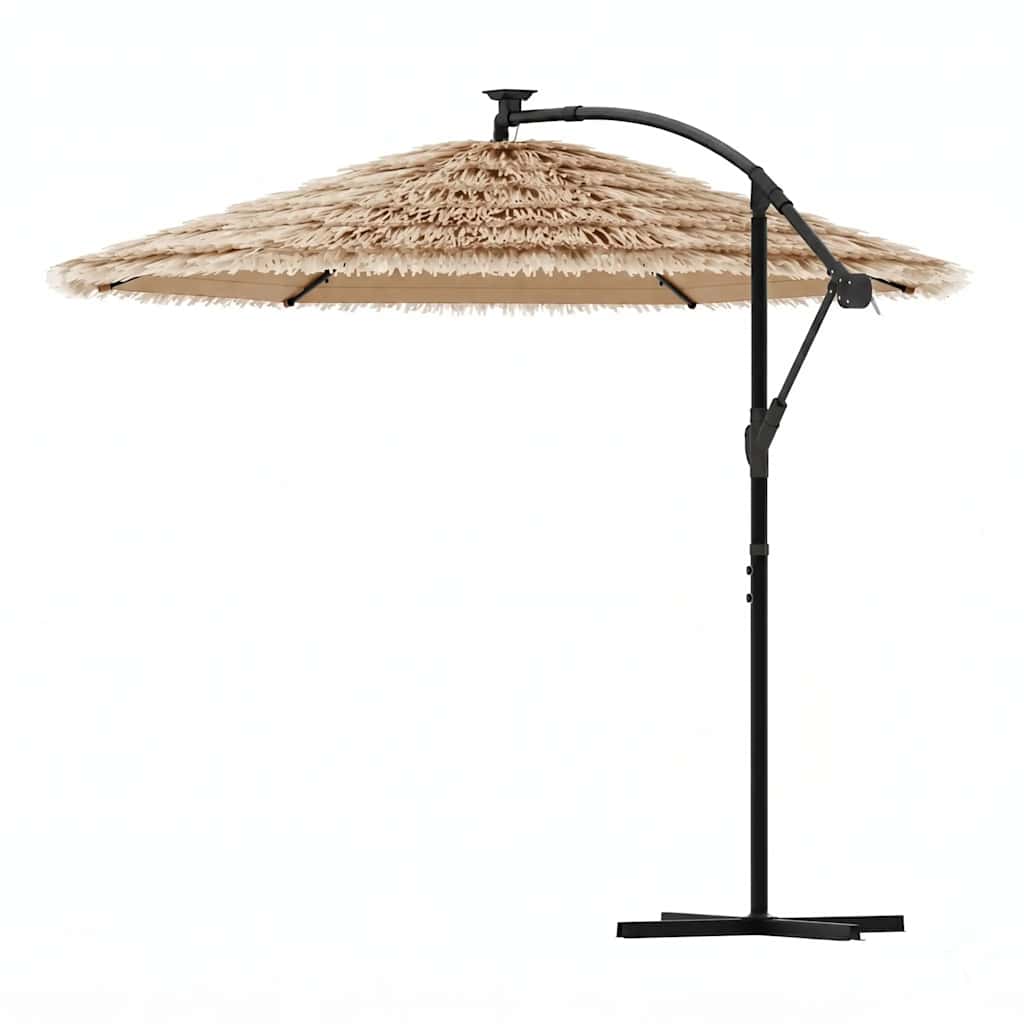 Garden Parasol with with LEDs and Steel Pole Brown 269x269x235 cm