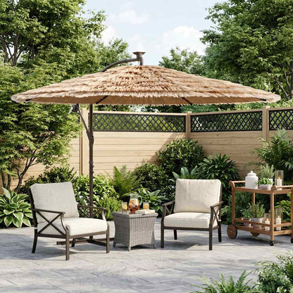 Garden Parasol with with LEDs and Steel Pole Brown 269x269x235 cm