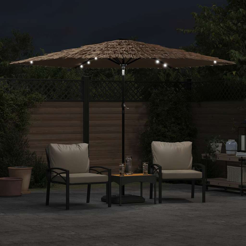 Garden Parasol with LEDs and Steel Pole Brown 288x288x225 cm