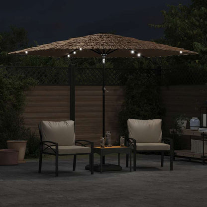 Garden Parasol with LEDs and Steel Pole Brown 288x288x225 cm