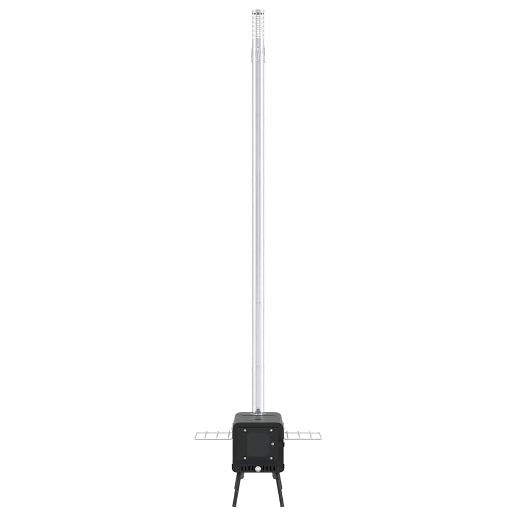 Tent Wood Stove with Chimney and Foldable Legs Black Steel
