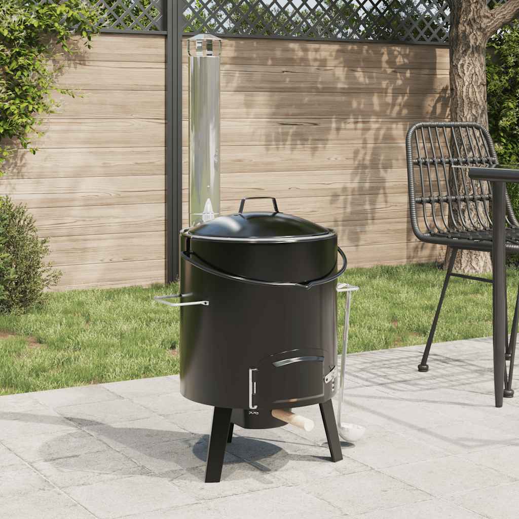 Goulash Cannon with Chimney and Lid Black Enamelled Steel